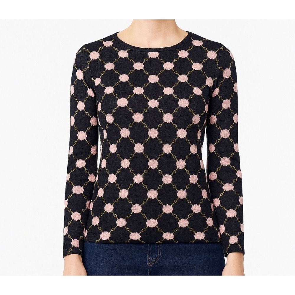 Ann Taylor‎ Sweater Womens XS Black Pink Geometric Pattern Knit Retro Mod Preppy